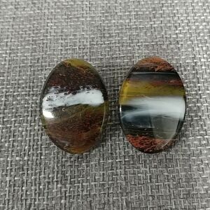 Vtg 80's Oval Resin Post Earrings 1 1/4" Tiger Eye Like Brown White Black Green